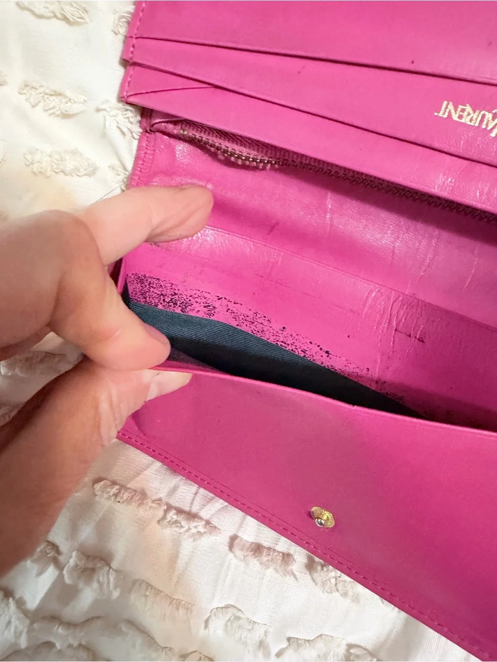 Saint Laurent Fuchsia Embossed Leather Zip Continental Wallet